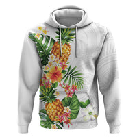 Hawaii Pineapple Tropical Zip Hoodie Luminous Hibiscus Plumeria LT01 Pullover Hoodie White - Polynesian Pride