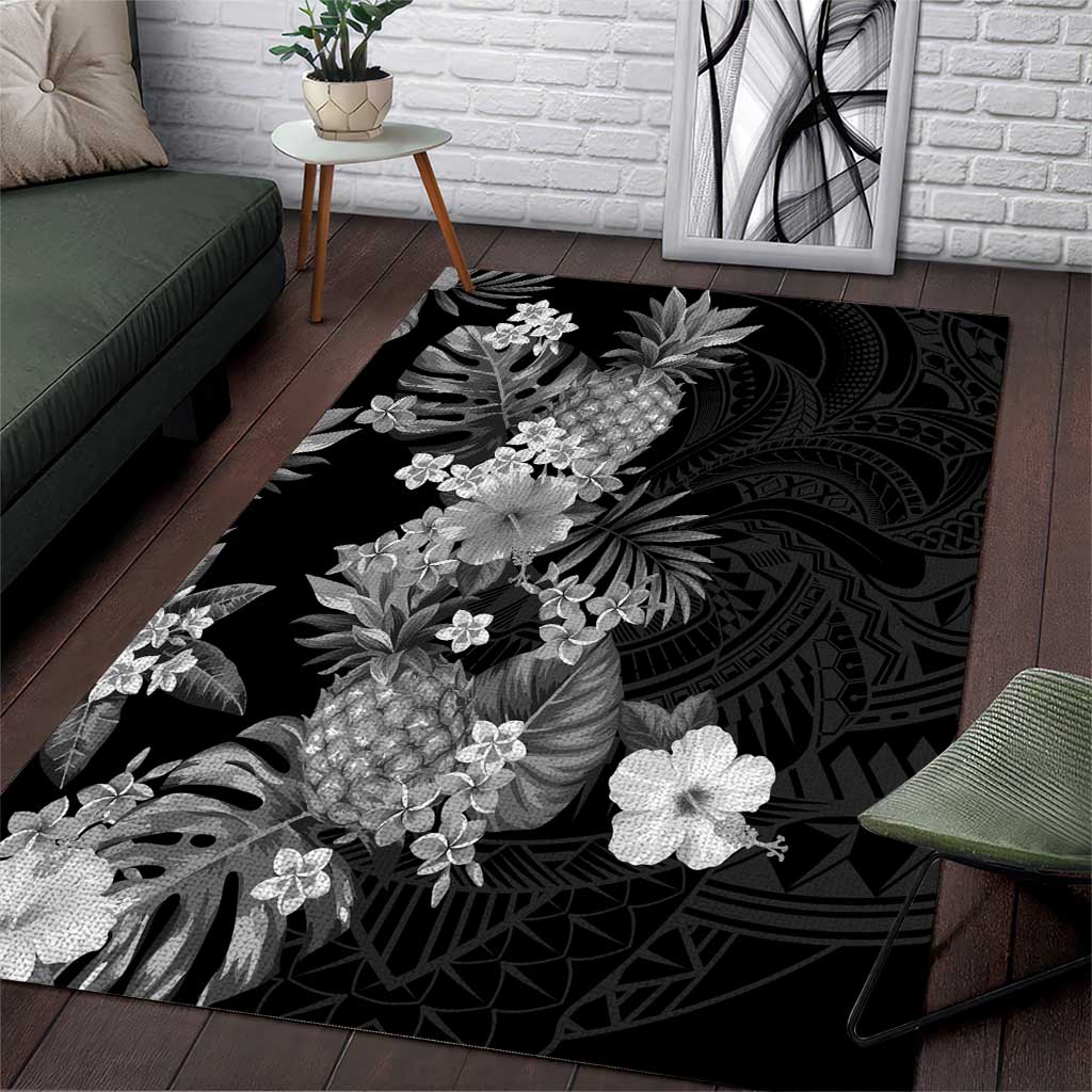 Hawaii Pineapple Tropical Area Rug Neutral Hibiscus Plumeria