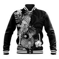 Hawaii Pineapple Tropical Baseball Jacket Neutral Hibiscus Plumeria LT01 Unisex Black - Polynesian Pride