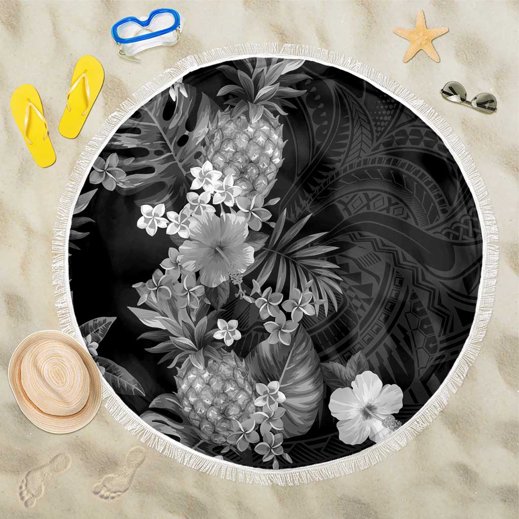 Hawaii Pineapple Tropical Beach Blanket Neutral Hibiscus Plumeria LT01 One Size 150cm Black - Polynesian Pride