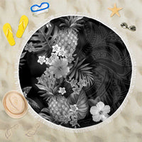 Hawaii Pineapple Tropical Beach Blanket Neutral Hibiscus Plumeria LT01 One Size 150cm Black - Polynesian Pride