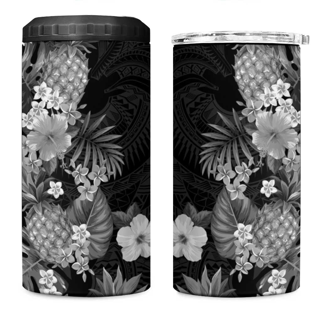 Hawaii Pineapple Tropical 4 in 1 Can Cooler Tumbler Neutral Hibiscus Plumeria LT01 One Size: 16 oz Black - Polynesian Pride