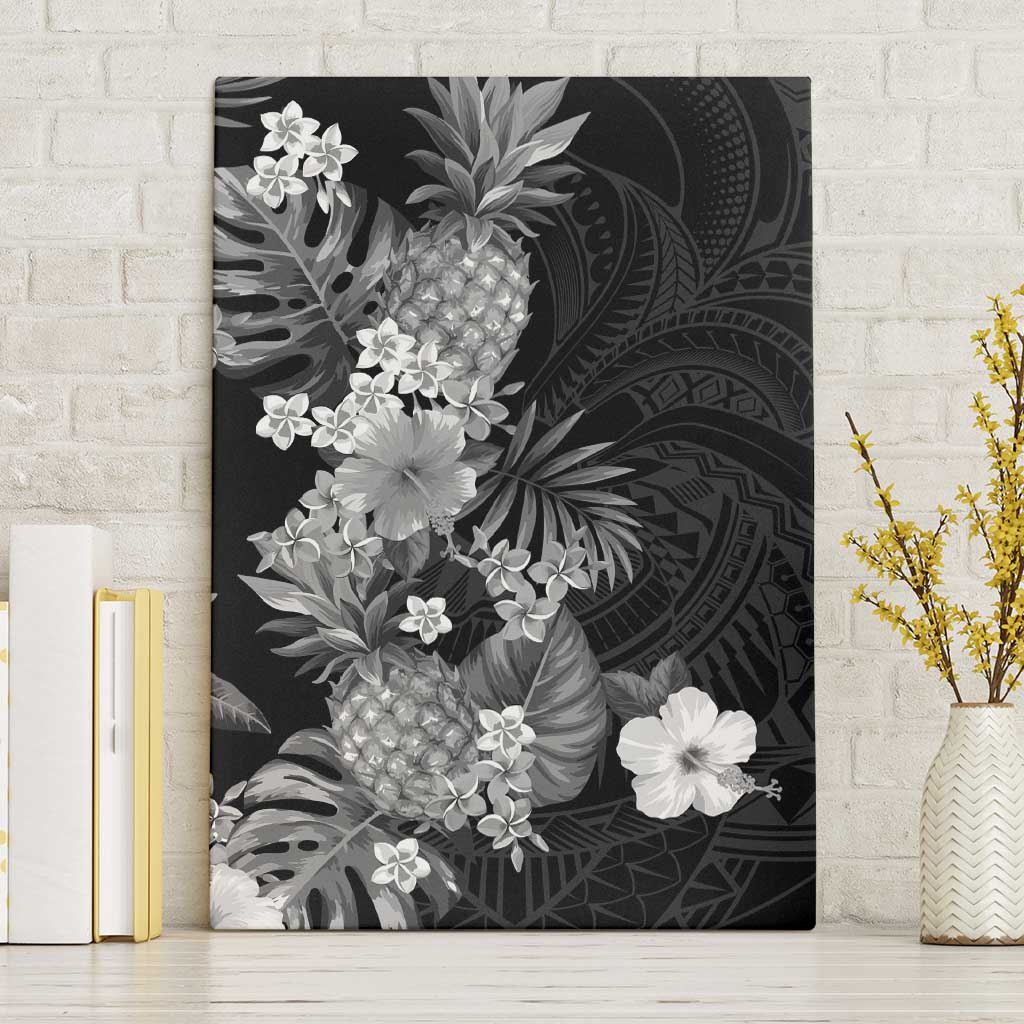 Hawaii Pineapple Tropical Canvas Wall Art Neutral Hibiscus Plumeria LT01 Without Frame Black - Polynesian Pride
