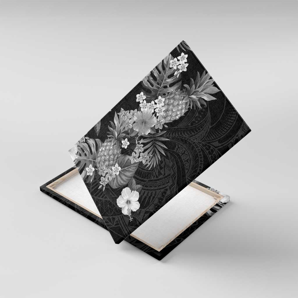 Hawaii Pineapple Tropical Canvas Wall Art Neutral Hibiscus Plumeria LT01 With Frame Black - Polynesian Pride