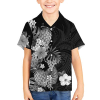 Hawaii Pineapple Tropical Kid Hawaiian Shirt Neutral Hibiscus Plumeria LT01 Kid Black - Polynesian Pride