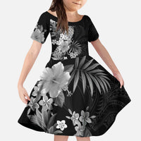 Hawaii Pineapple Tropical Kid Short Sleeve Dress Neutral Hibiscus Plumeria LT01 KID Black - Polynesian Pride
