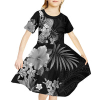 Hawaii Pineapple Tropical Kid Short Sleeve Dress Neutral Hibiscus Plumeria LT01 - Polynesian Pride