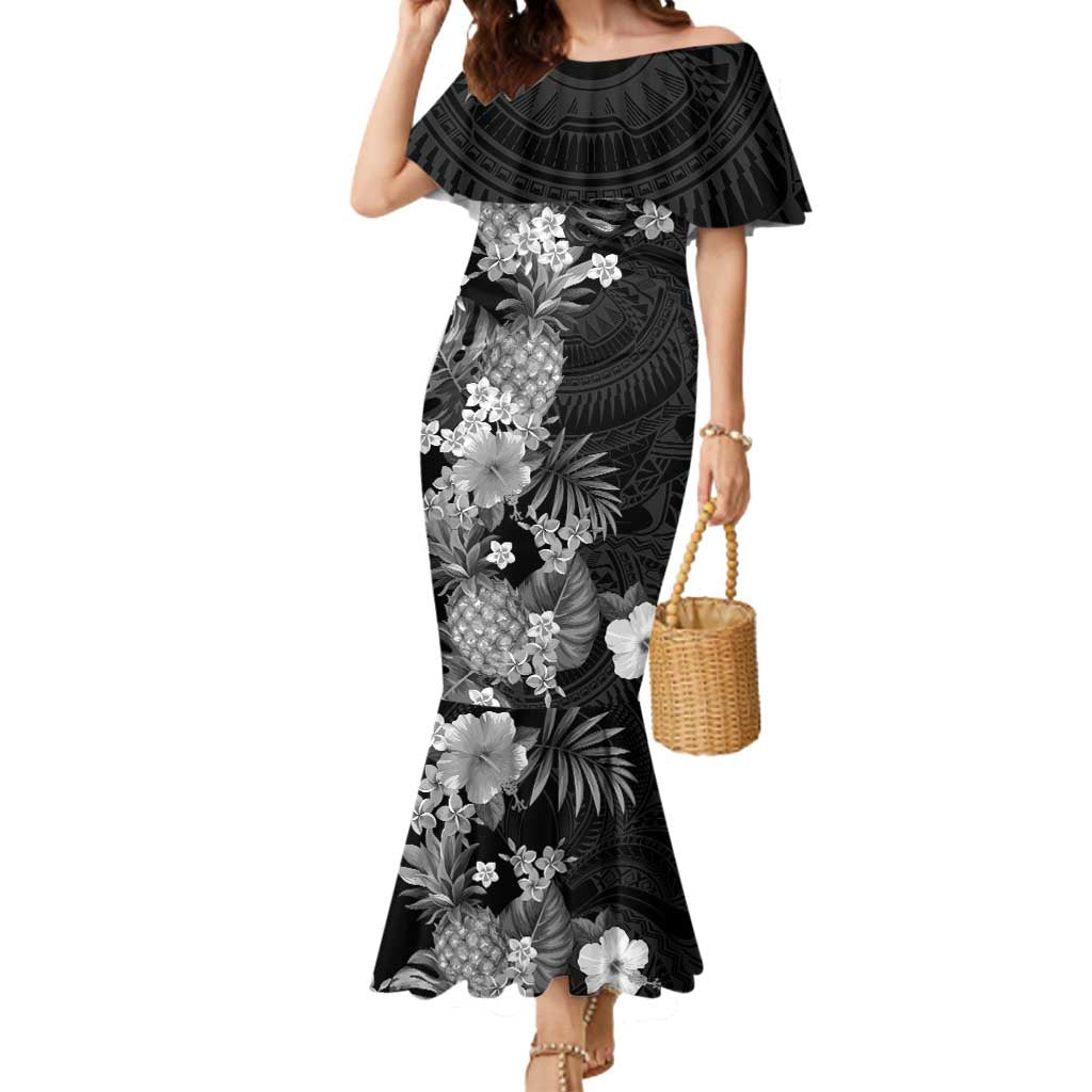 Hawaii Pineapple Tropical Mermaid Dress Neutral Hibiscus Plumeria LT01 Women Black - Polynesian Pride