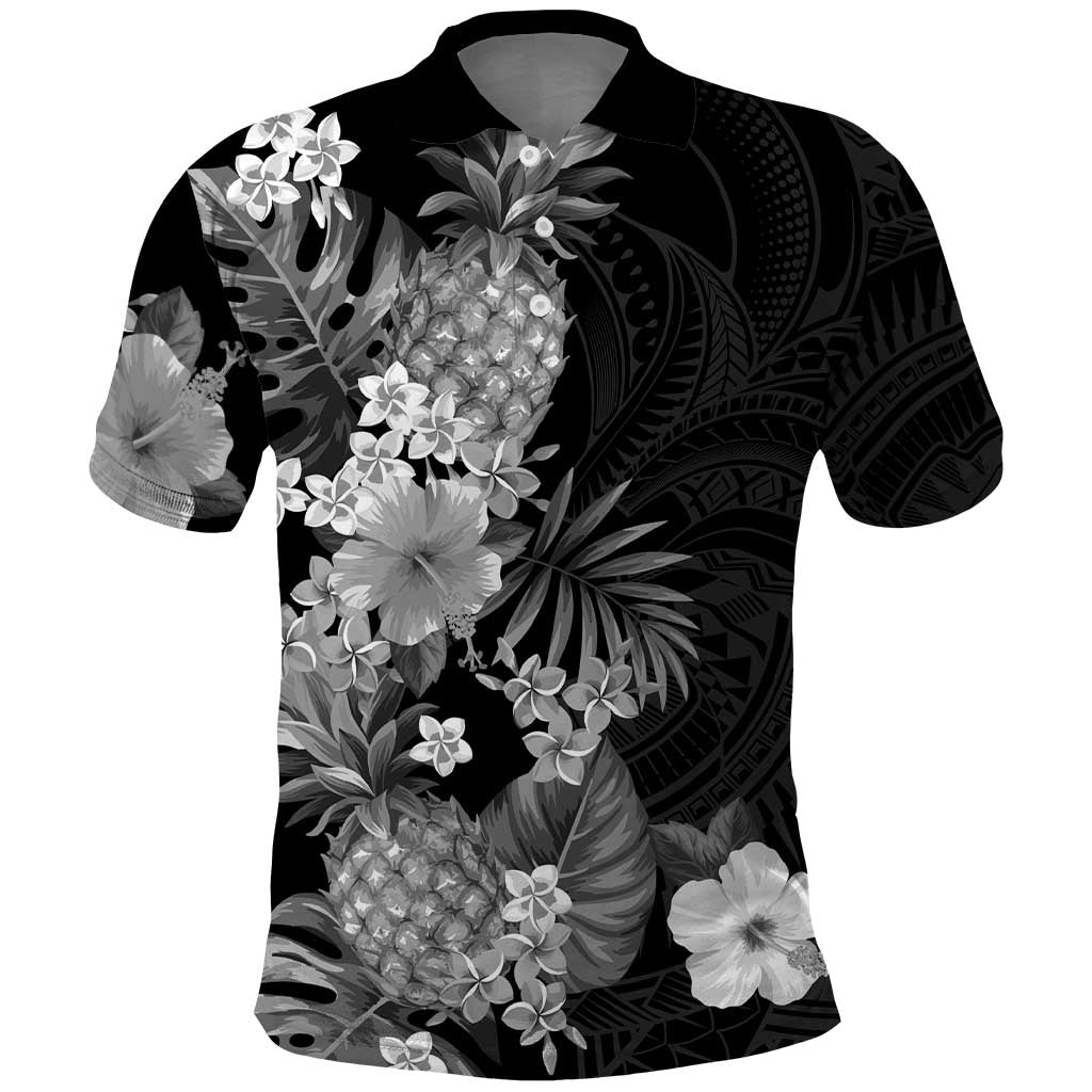 Hawaii Pineapple Tropical Polo Shirt Neutral Hibiscus Plumeria LT01 Black - Polynesian Pride