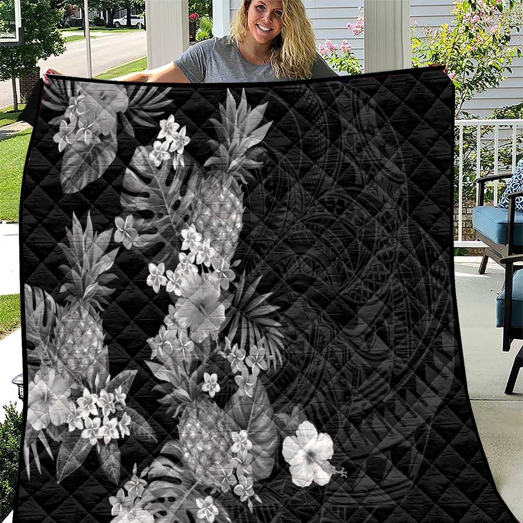 Hawaii Pineapple Tropical Quilt Neutral Hibiscus Plumeria LT01 Black - Polynesian Pride