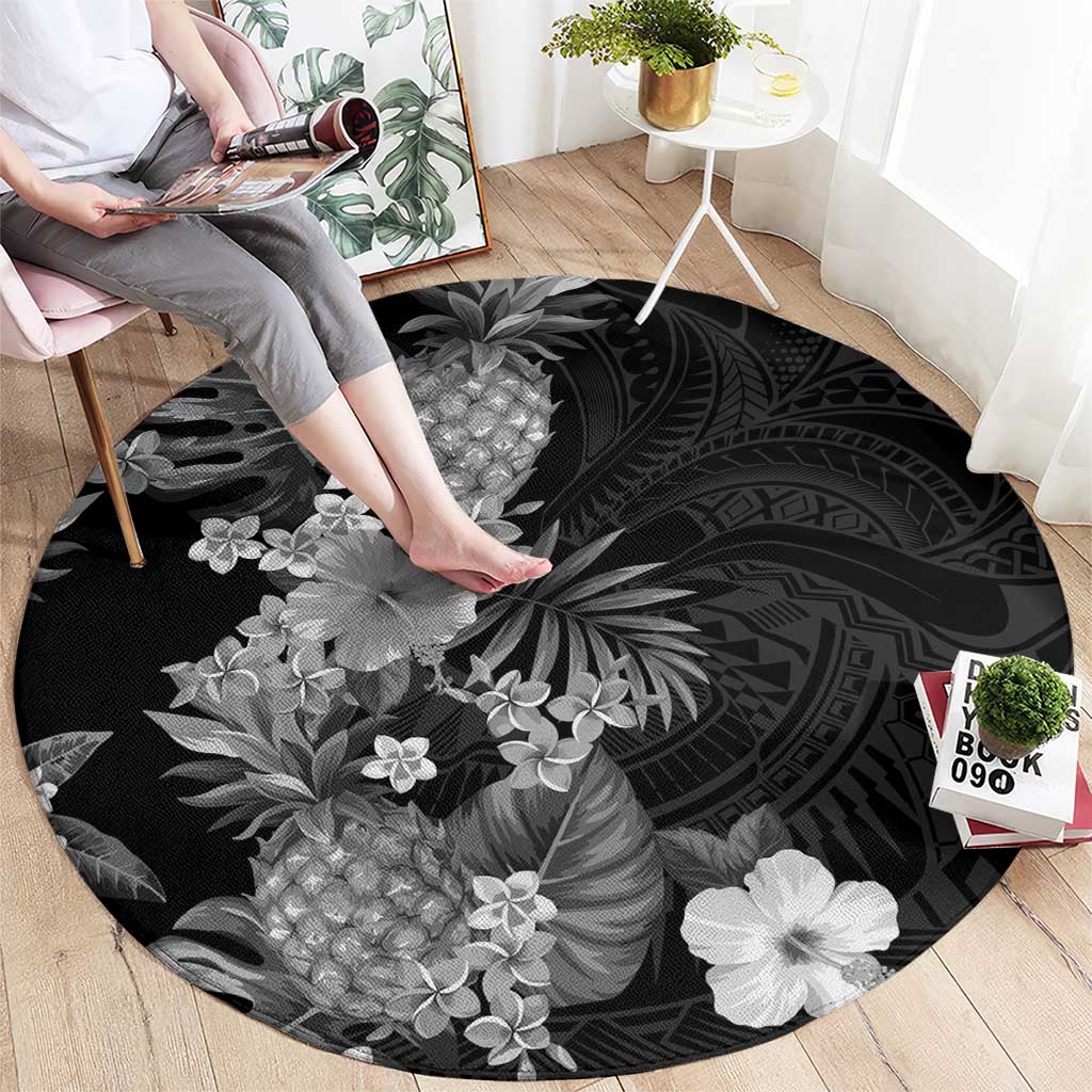Hawaii Pineapple Tropical Round Carpet Neutral Hibiscus Plumeria LT01 - Polynesian Pride