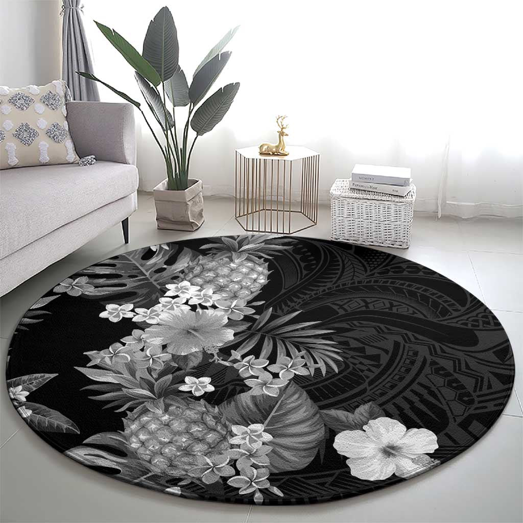 Hawaii Pineapple Tropical Round Carpet Neutral Hibiscus Plumeria LT01 - Polynesian Pride