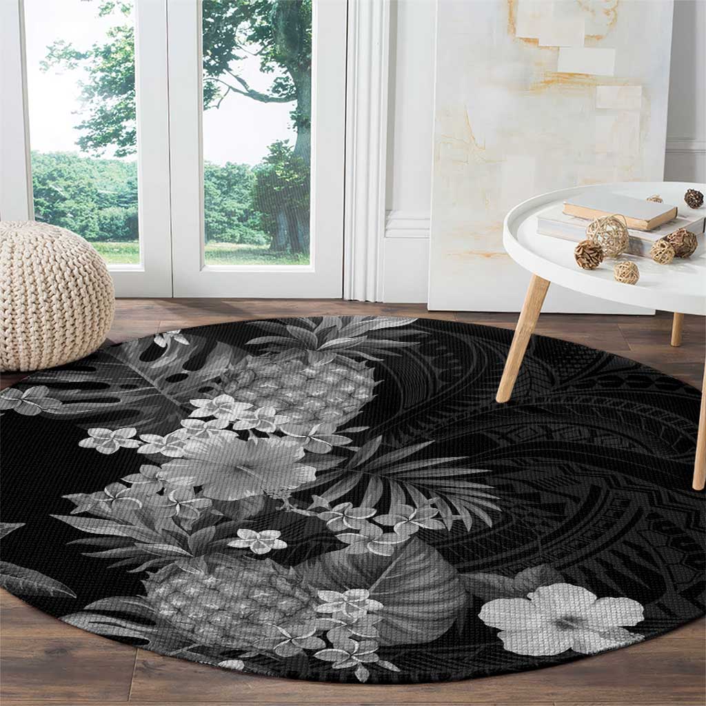 Hawaii Pineapple Tropical Round Carpet Neutral Hibiscus Plumeria LT01 - Polynesian Pride