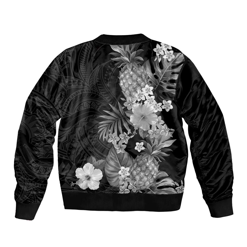 Hawaii Pineapple Tropical Sleeve Zip Bomber Jacket Neutral Hibiscus Plumeria LT01 - Polynesian Pride
