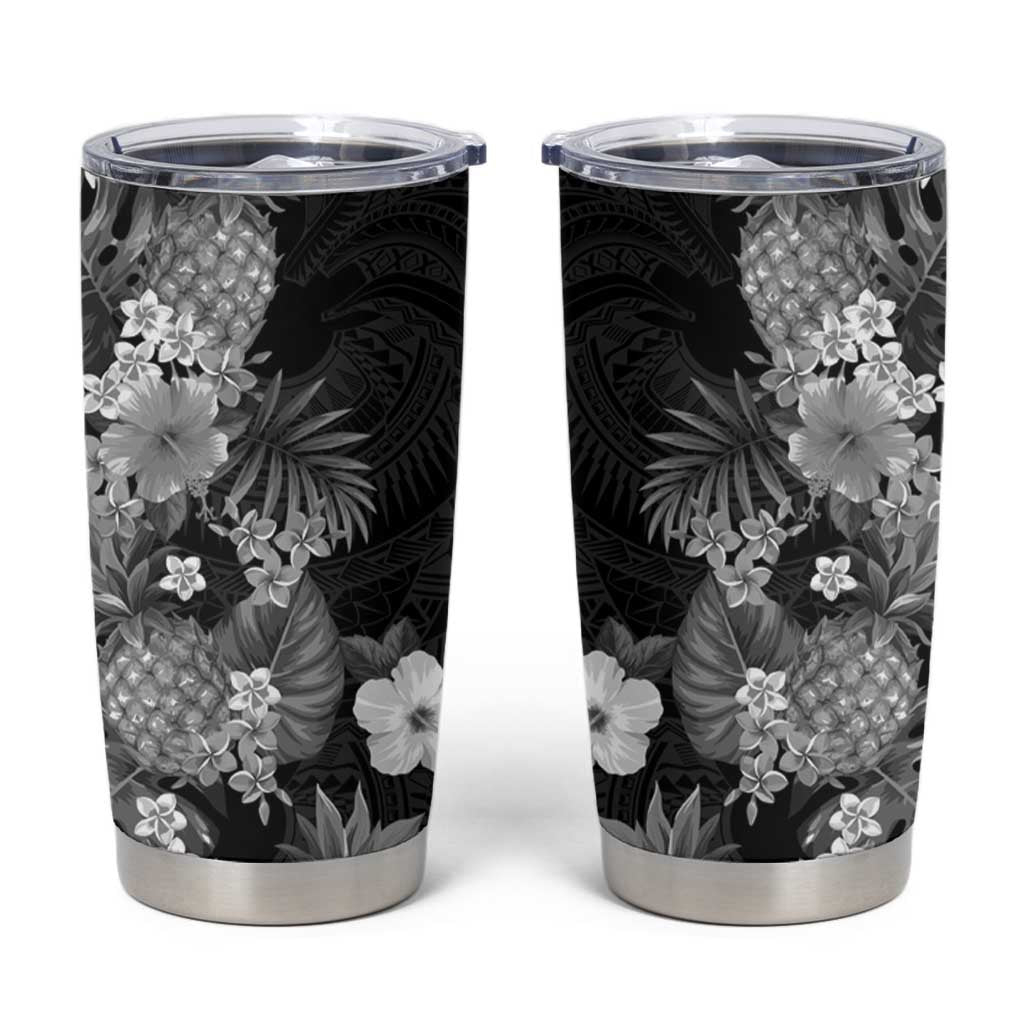 Hawaii Pineapple Tropical Tumbler Cup Neutral Hibiscus Plumeria LT01 Black - Polynesian Pride