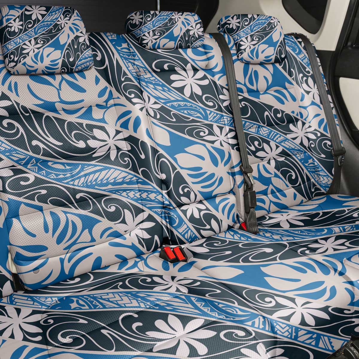 Ninamu Tahiti Tiare Monstera Back Car Seat Cover Polynesian Pattern Curve Style LT01 - Polynesian Pride