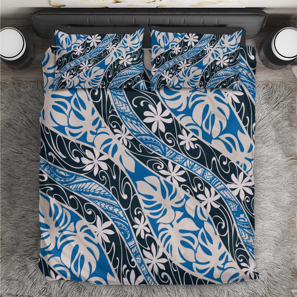 Ninamu Tahiti Tiare Monstera Bedding Set Polynesian Pattern Curve Style LT01 Blue - Polynesian Pride
