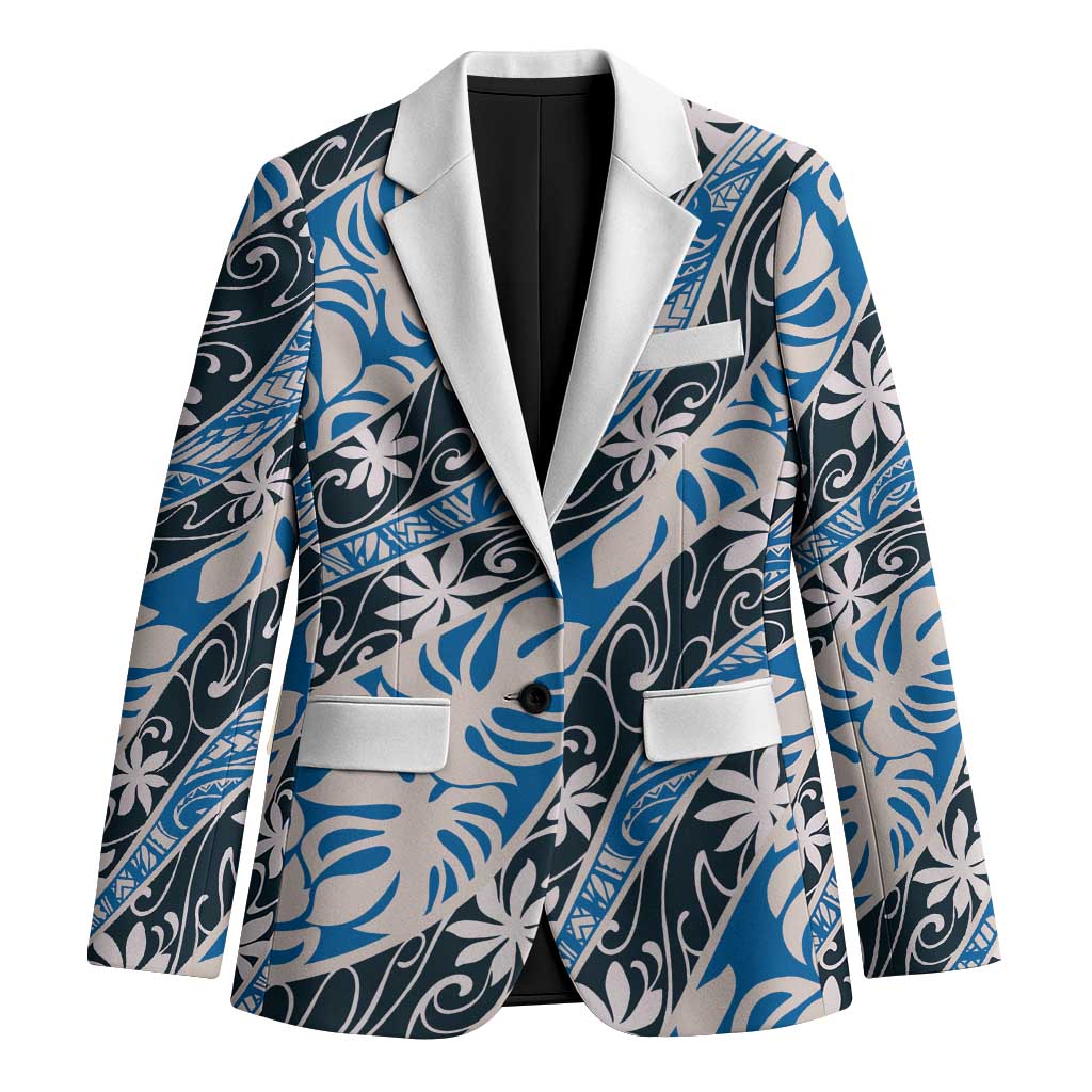 Ninamu Tahiti Tiare Monstera Blazer Polynesian Pattern Curve Style LT01 Unisex Blue - Polynesian Pride