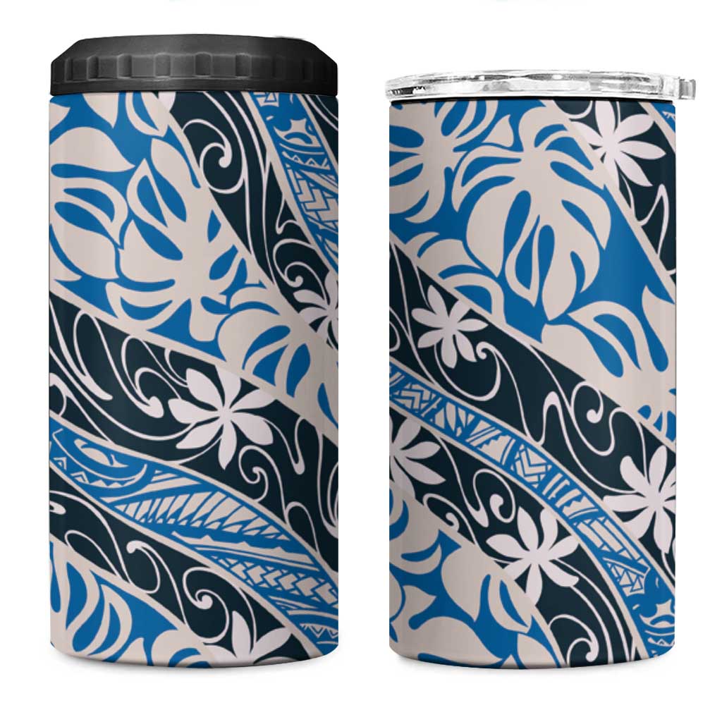 Ninamu Tahiti Tiare Monstera 4 in 1 Can Cooler Tumbler Polynesian Pattern Curve Style LT01 One Size: 16 oz Blue - Polynesian Pride