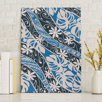 Ninamu Tahiti Tiare Monstera Canvas Wall Art Polynesian Pattern Curve Style LT01 Without Frame Blue - Polynesian Pride