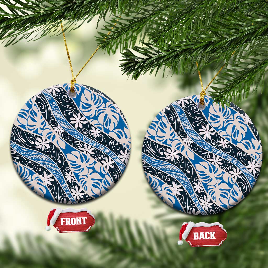 Ninamu Tahiti Tiare Monstera Ceramic Ornament Polynesian Pattern Curve Style LT01 Circle Blue - Polynesian Pride