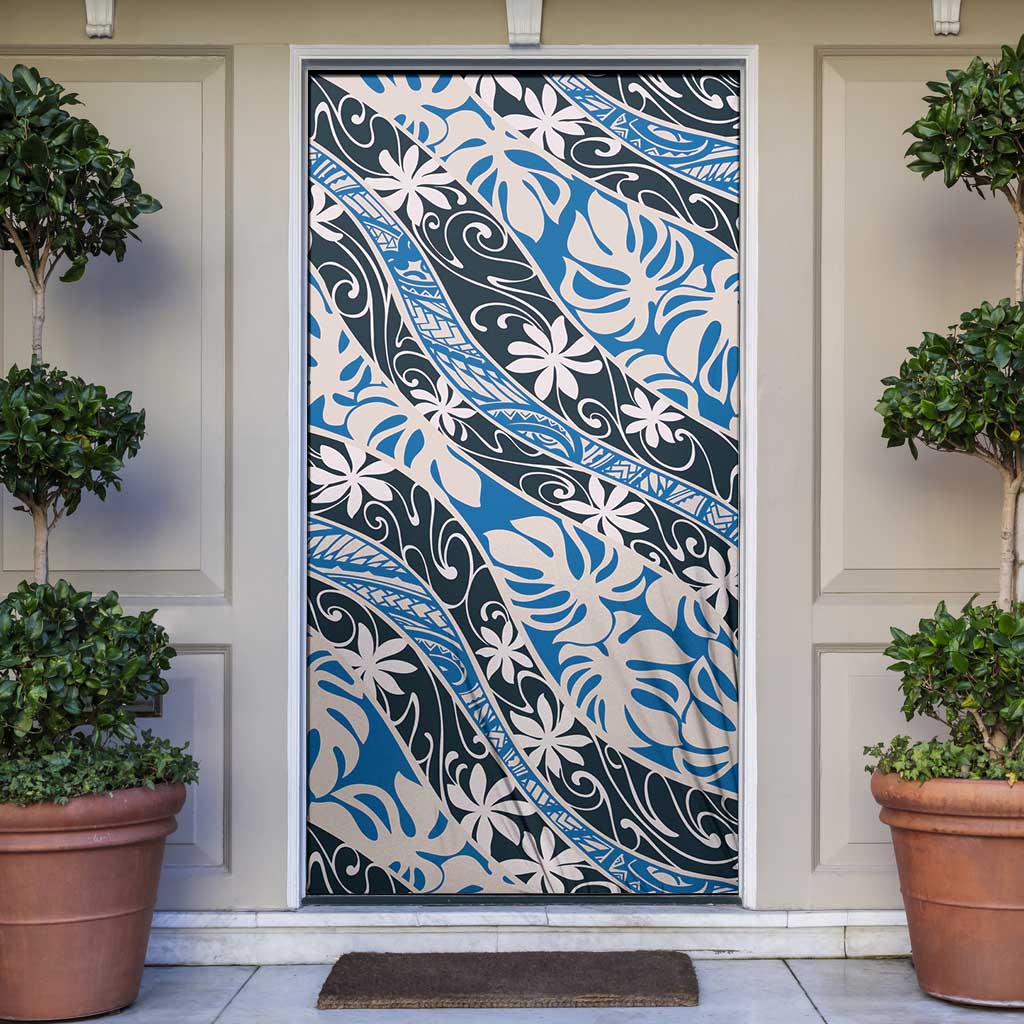 Ninamu Tahiti Tiare Monstera Door Cover Polynesian Pattern Curve Style LT01 Blue - Polynesian Pride