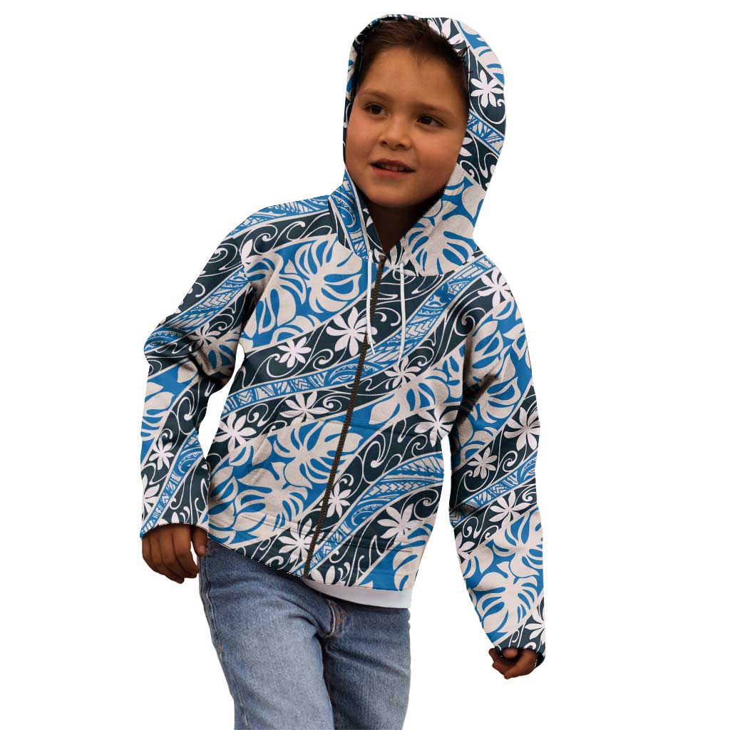 Ninamu Tahiti Tiare Monstera Kid Hoodie Polynesian Pattern Curve Style LT01 - Polynesian Pride
