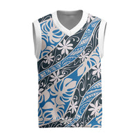 Ninamu Tahiti Tiare Monstera Christmas Knitted V-Neck Vest Polynesian Pattern Curve Style LT01 Blue - Polynesian Pride