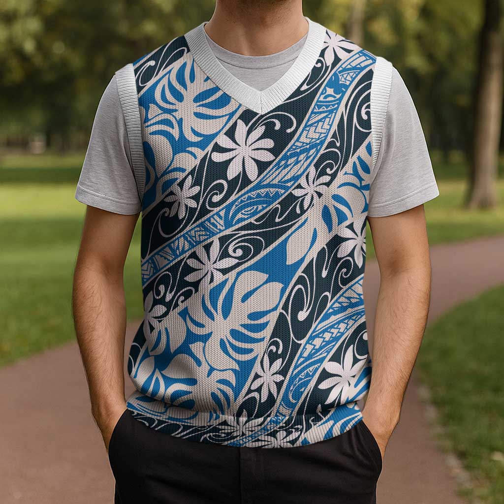Ninamu Tahiti Tiare Monstera Christmas Knitted V-Neck Vest Polynesian Pattern Curve Style LT01 - Polynesian Pride
