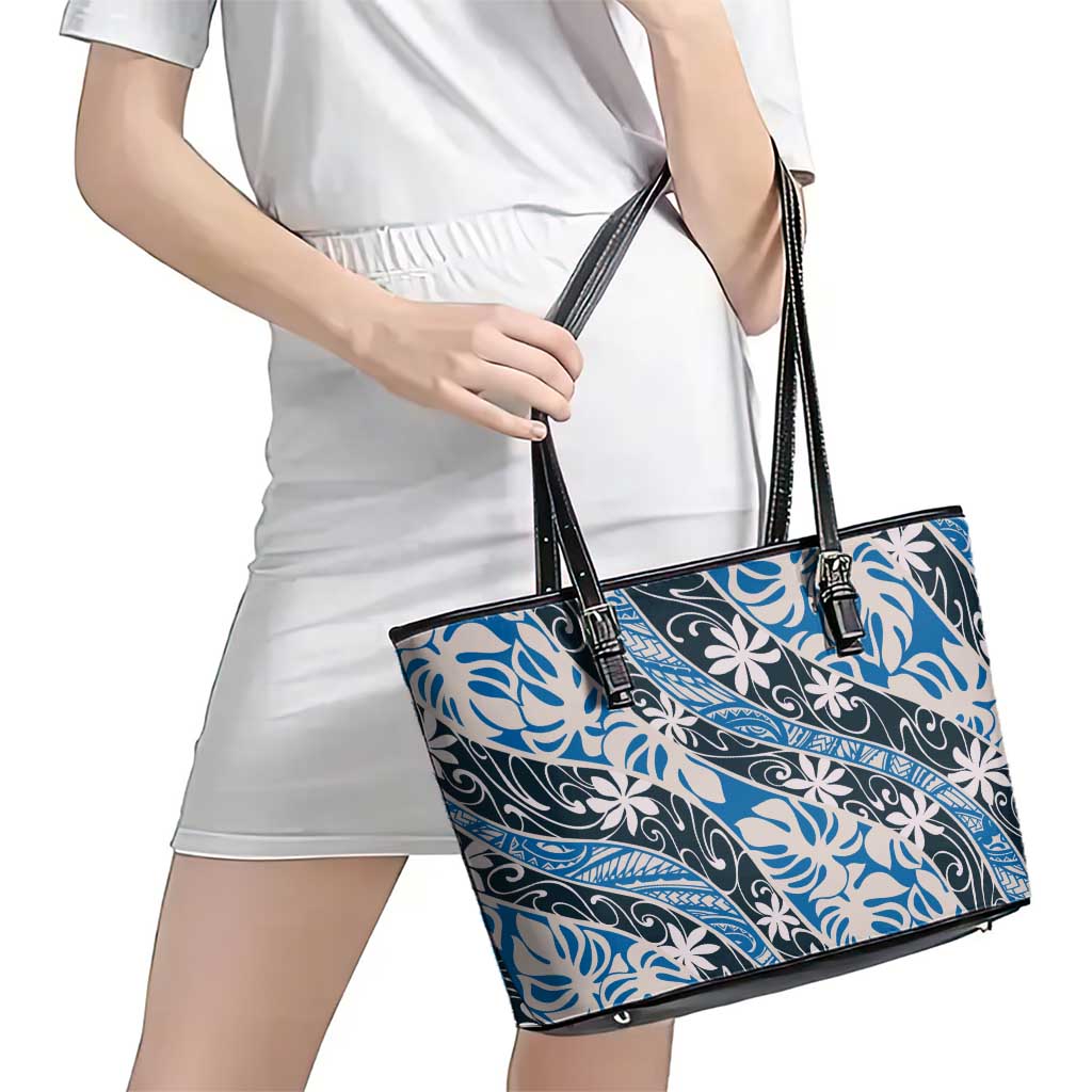 Ninamu Tahiti Tiare Monstera Leather Tote Bag Polynesian Pattern Curve Style LT01 - Polynesian Pride