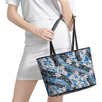 Ninamu Tahiti Tiare Monstera Leather Tote Bag Polynesian Pattern Curve Style LT01 - Polynesian Pride