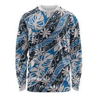 Ninamu Tahiti Tiare Monstera Long Sleeve Shirt Polynesian Pattern Curve Style LT01 Unisex Blue - Polynesian Pride