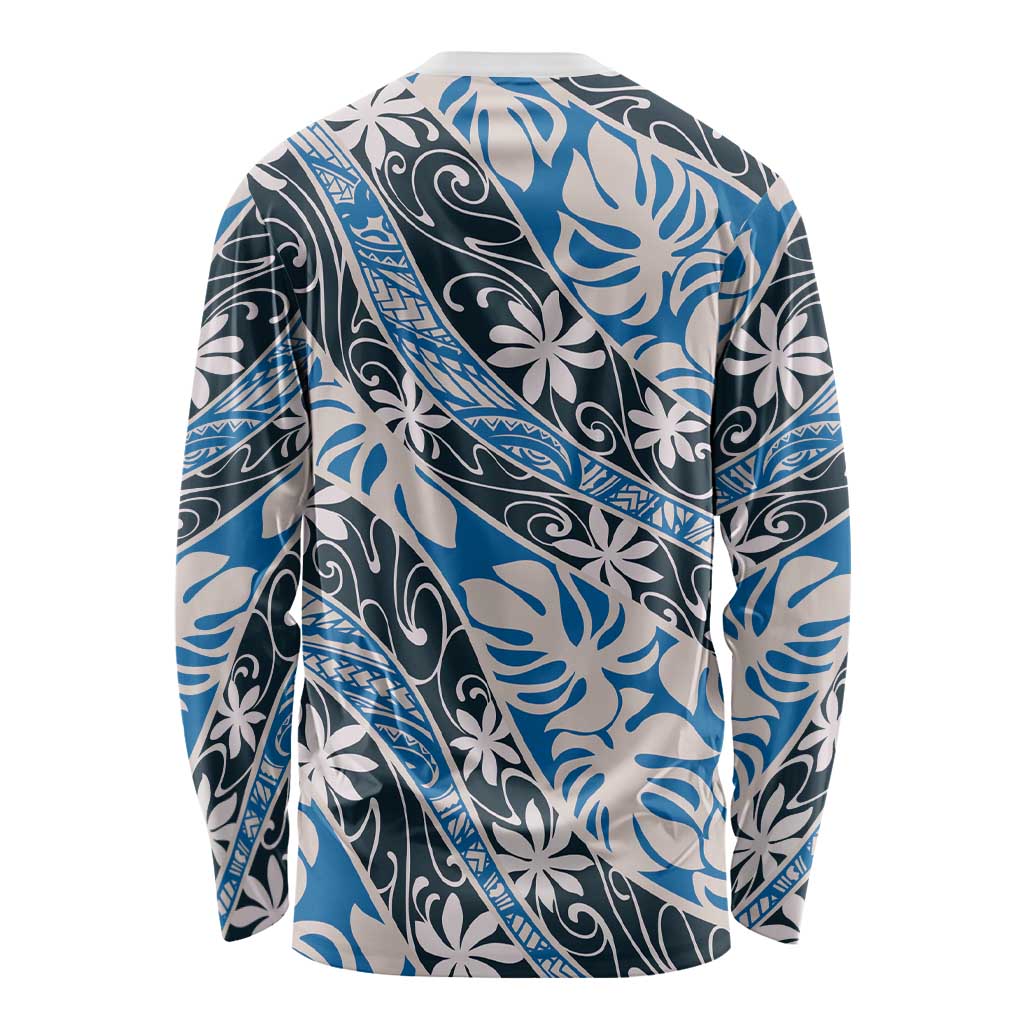 Ninamu Tahiti Tiare Monstera Long Sleeve Shirt Polynesian Pattern Curve Style LT01 - Polynesian Pride