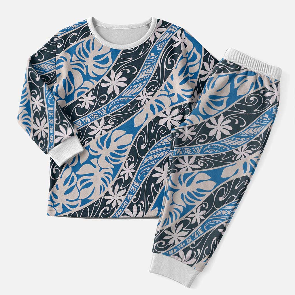 Ninamu Tahiti Tiare Monstera Christmas Pajama Set Polynesian Pattern Curve Style LT01 Men Blue - Polynesian Pride