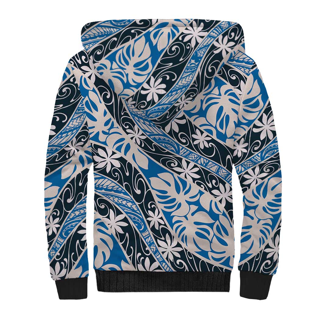 Ninamu Tahiti Tiare Monstera Sherpa Hoodie Polynesian Pattern Curve Style LT01 - Polynesian Pride
