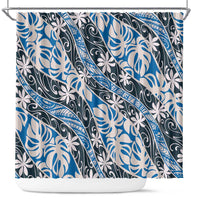 Ninamu Tahiti Tiare Monstera Shower Curtain Polynesian Pattern Curve Style LT01 Blue - Polynesian Pride