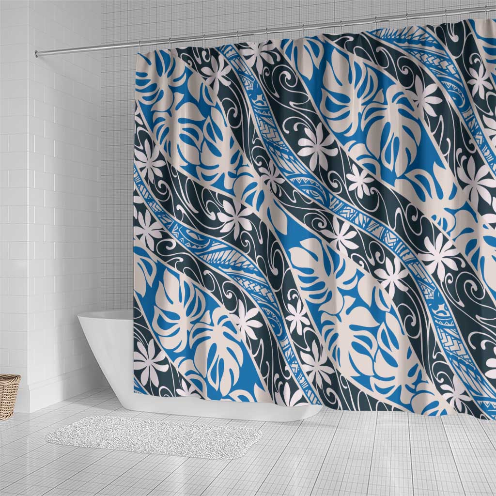 Ninamu Tahiti Tiare Monstera Shower Curtain Polynesian Pattern Curve Style LT01 - Polynesian Pride