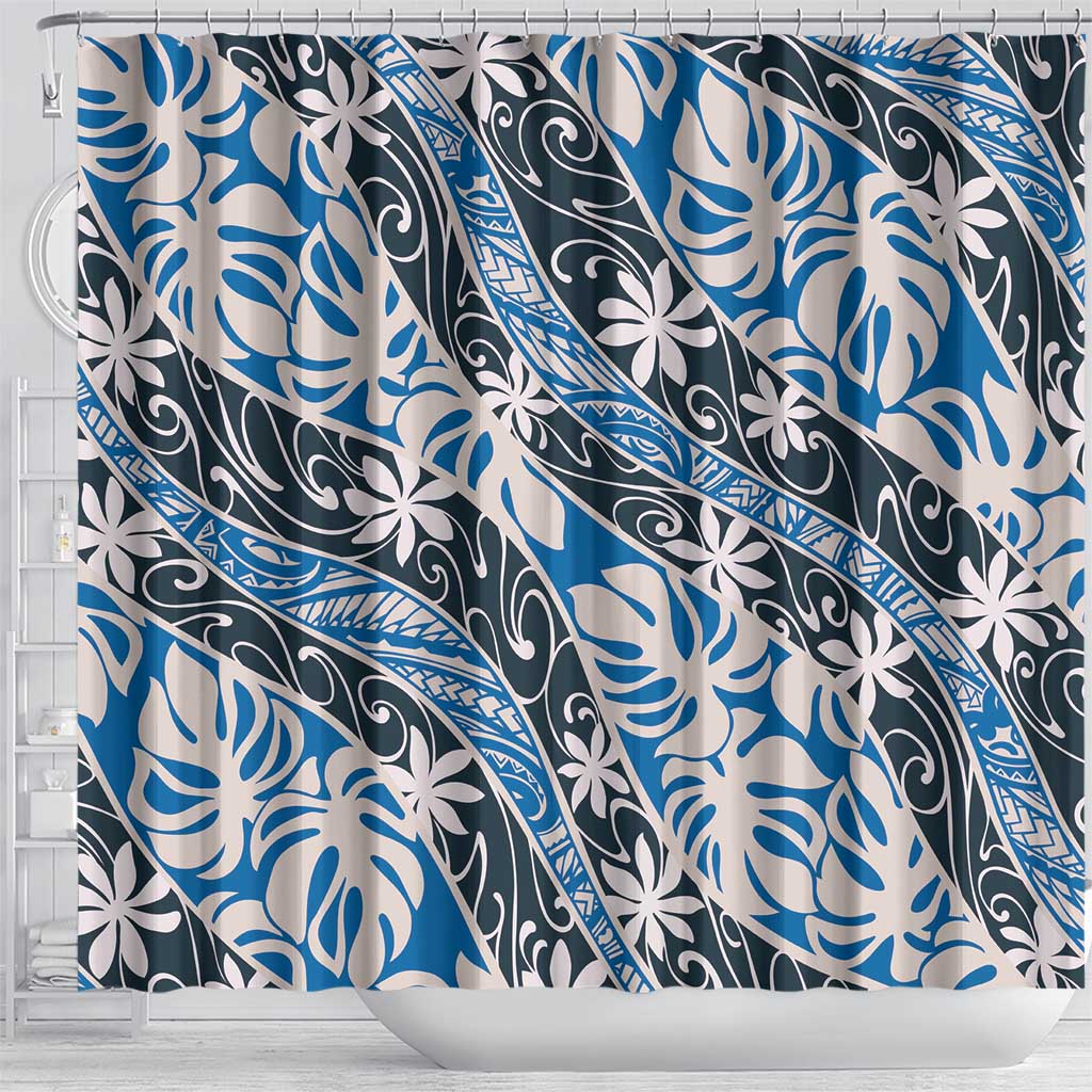 Ninamu Tahiti Tiare Monstera Shower Curtain Polynesian Pattern Curve Style LT01 - Polynesian Pride