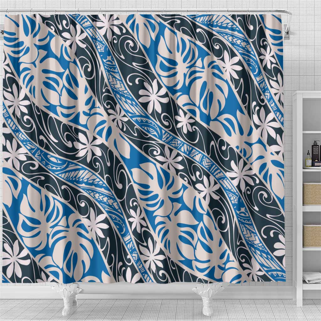 Ninamu Tahiti Tiare Monstera Shower Curtain Polynesian Pattern Curve Style LT01 - Polynesian Pride