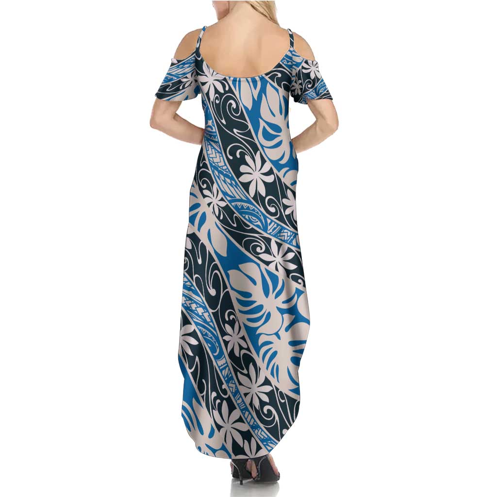 Ninamu Tahiti Tiare Monstera Summer Maxi Dress Polynesian Pattern Curve Style LT01 - Polynesian Pride