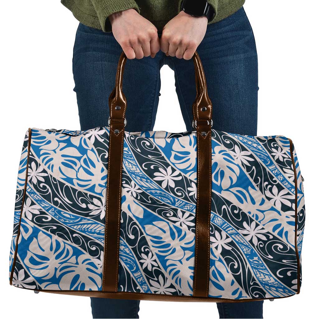 Ninamu Tahiti Tiare Monstera Travel Bag Polynesian Pattern Curve Style LT01 Blue - Polynesian Pride