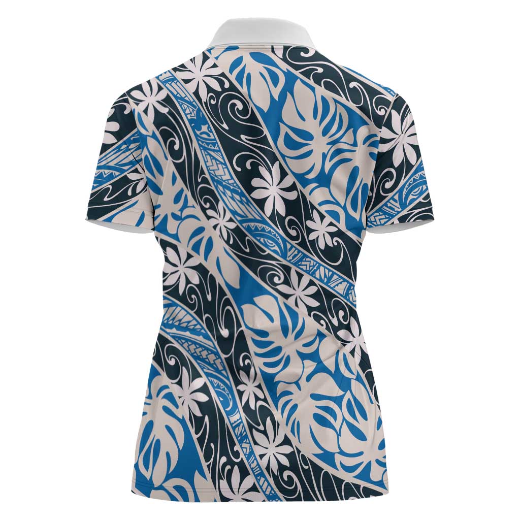Ninamu Tahiti Tiare Monstera Women Polo Shirt Polynesian Pattern Curve Style LT01 - Polynesian Pride