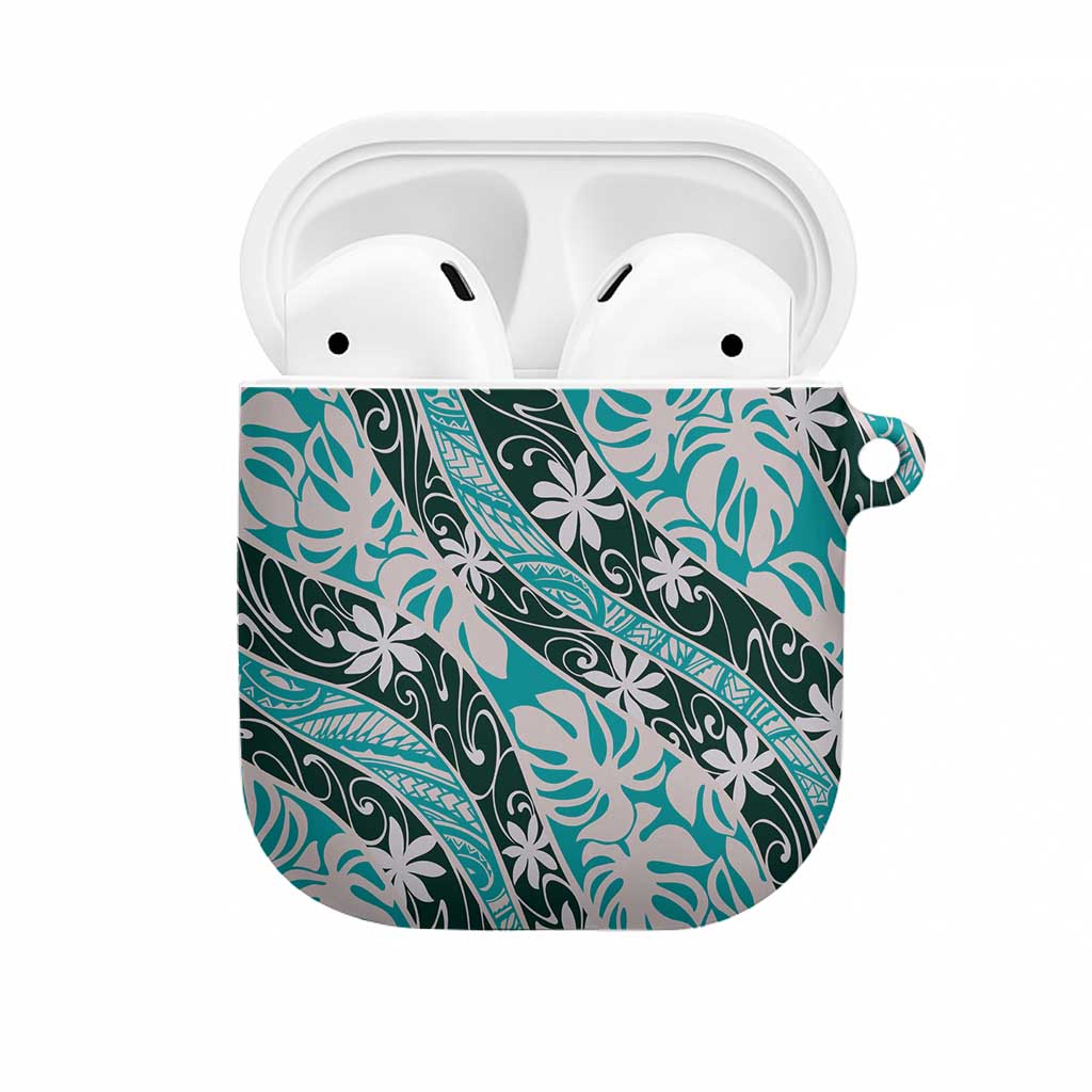 Cyan Tahiti Tiare Monstera AirPods Case Polynesian Pattern Curve Style LT01 Cyan - Polynesian Pride