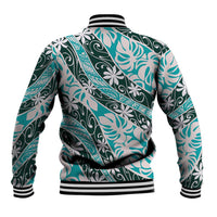 Cyan Tahiti Tiare Monstera Baseball Jacket Polynesian Pattern Curve Style LT01 - Polynesian Pride