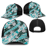 Cyan Tahiti Tiare Monstera Baseball Net Cap Polynesian Pattern Curve Style LT01 - Polynesian Pride