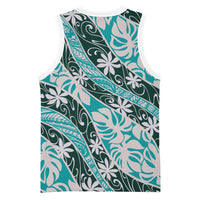 Cyan Tahiti Tiare Monstera Basketball Jersey Polynesian Pattern Curve Style LT01 - Polynesian Pride