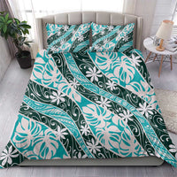 Cyan Tahiti Tiare Monstera Bedding Set Polynesian Pattern Curve Style LT01 - Polynesian Pride