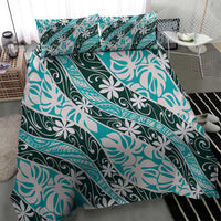 Cyan Tahiti Tiare Monstera Bedding Set Polynesian Pattern Curve Style LT01 - Polynesian Pride