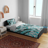 Cyan Tahiti Tiare Monstera Bedding Set Polynesian Pattern Curve Style LT01 - Polynesian Pride