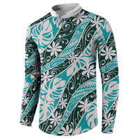 Cyan Tahiti Tiare Monstera Button Sweatshirt Polynesian Pattern Curve Style LT01 - Polynesian Pride